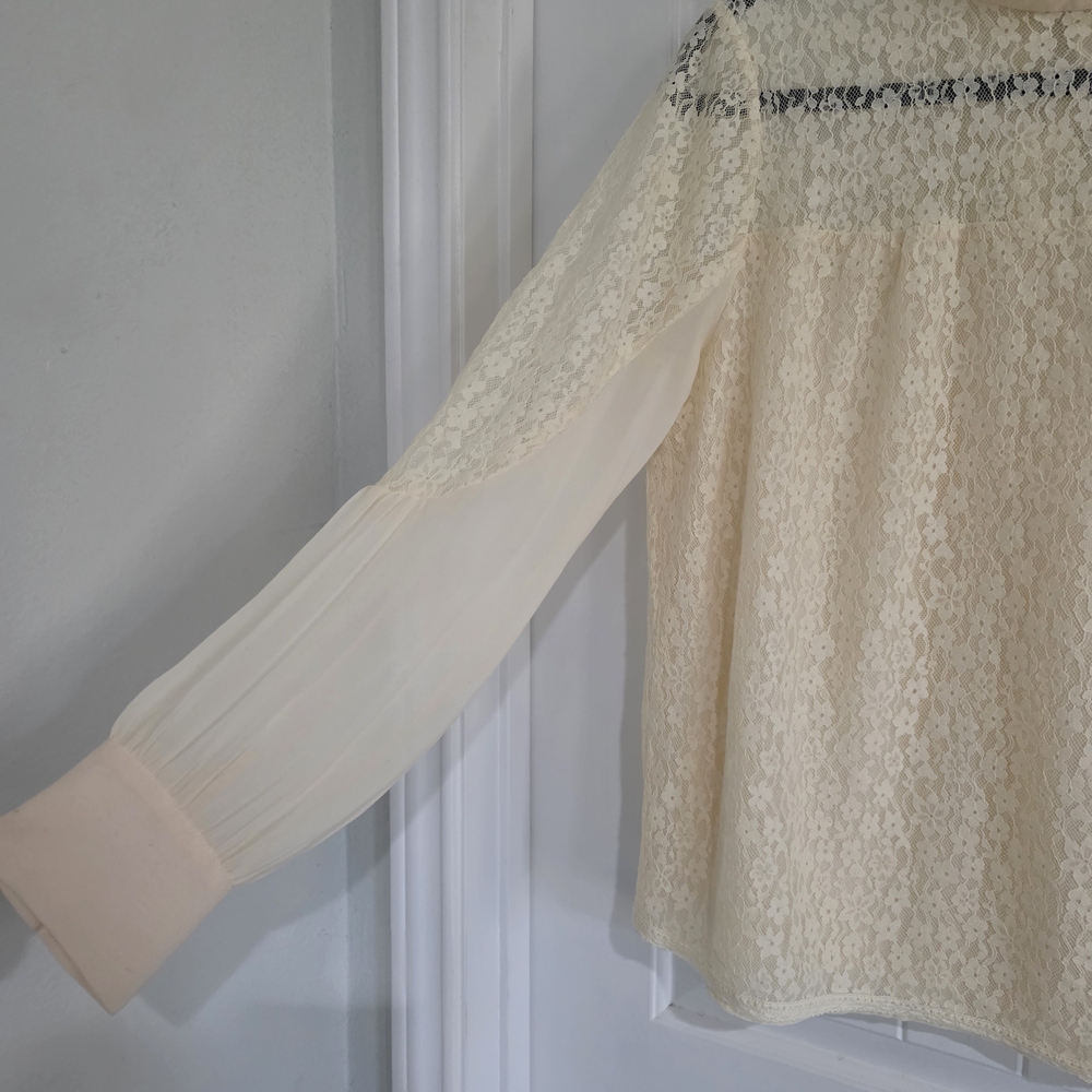 Tuckernuck High Neck Long Sleeve Cream Lace Rosalee Blouse XL - Picture 2 of 12